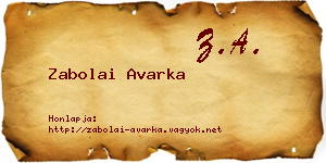 Zabolai Avarka névjegykártya